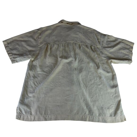 Bermuda Bay Silk Palm Tree Button Up Hawaiian Shirt Men L Yellow Short Sleeve - Picture 5 of 6